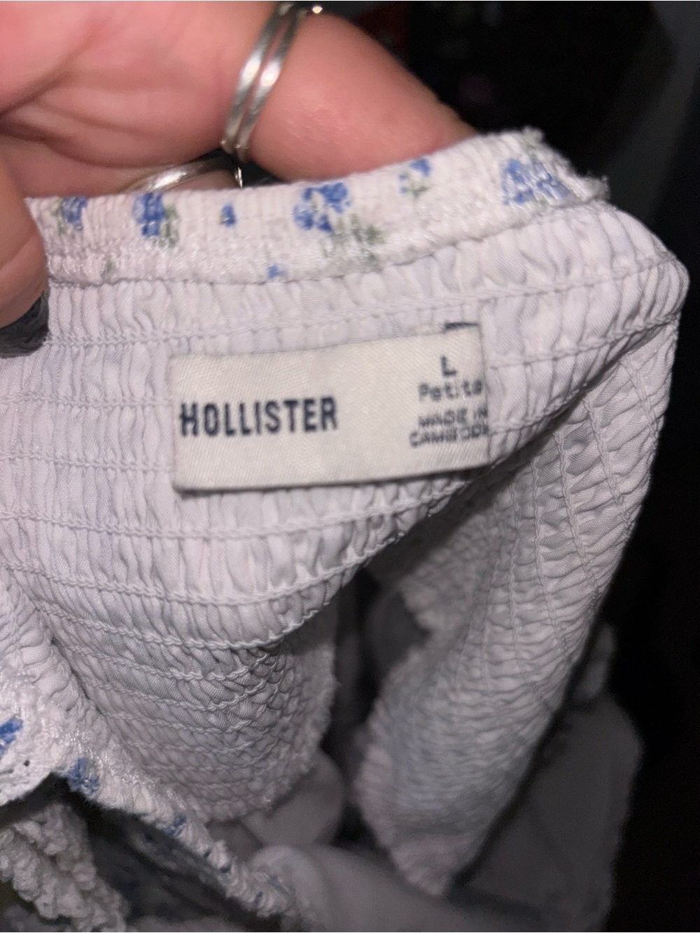 Hollister White Smocked Skirt with Blue Floral Trim